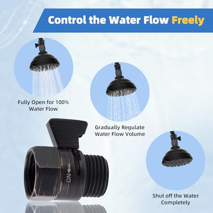 Hibbent All Metal 1 Pack Shower Head Flow Control Valve, G1/2 Brass Shut-off Valve with Handle Lever, Shut OFF Water Flow Control Regulator for Handheld Shower, or Bidet Sprayer, Oil-Rubbed Bronze - color: Oil Rubbed Bronze