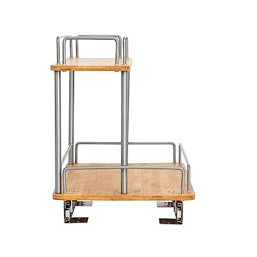 Household Essentials Bamboo and Silver Iron Two-Tier Slide-Out Organizer - size: 11.5", style: Steel Rim Undersink