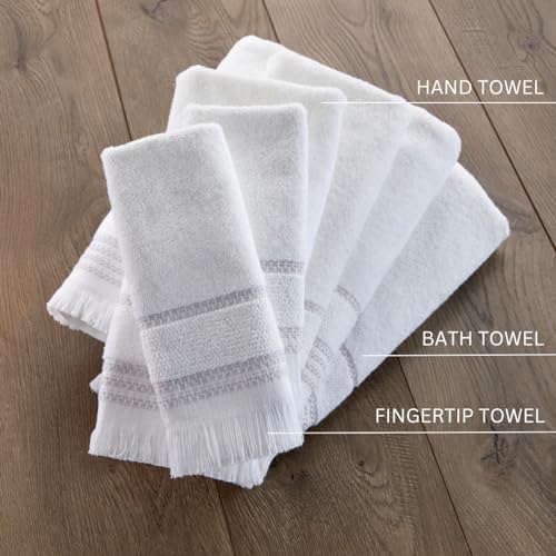 SKL Home Casual Fringe Fingertip Towel Set, 11" x 18", White, 2 Pack
