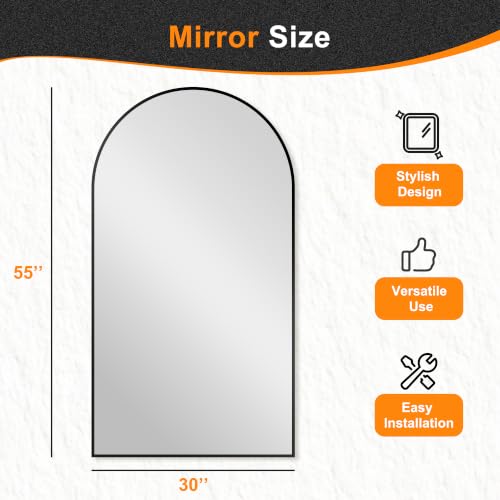 Arched Bathroom Mirror, Black, 55"x30" - color: Black, size: 55"L x 30"W