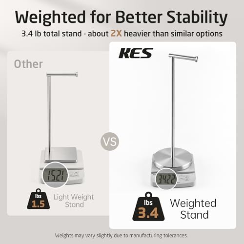 KES 26" Tall Toilet Paper Holder Stand with Weighted Base, Brushed Finish | Free Standing Design, Rustproof SUS304 Stainless Steel, Weighted Base, Anti-Slip Pad, Easy Assembly, Fits All Roll Sizes - color: Brushed Grey, size: 26" H