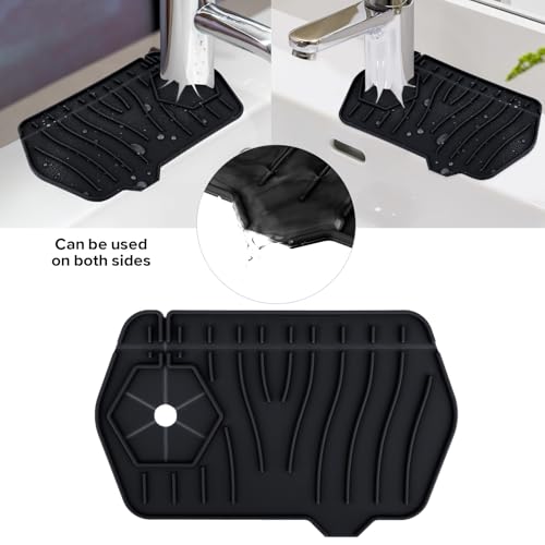Silicone Sink Splash Guard Kitchen Splash Guard for Sink Splash Prevention Faucet Mat for Kitchen Sink Faucet Guard, Draining Mat Faucet Mat for Kitchen Sink Faucet Splash Guard（Black）
