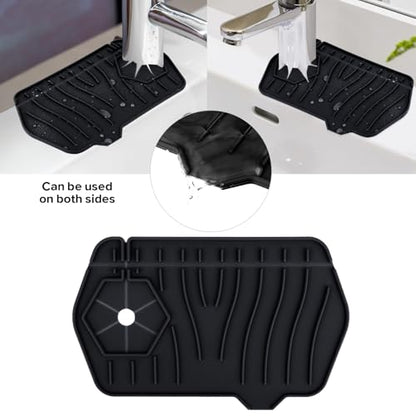 Silicone Sink Splash Guard Kitchen Splash Guard for Sink Splash Prevention Faucet Mat for Kitchen Sink Faucet Guard, Draining Mat Faucet Mat for Kitchen Sink Faucet Splash Guard（Black）