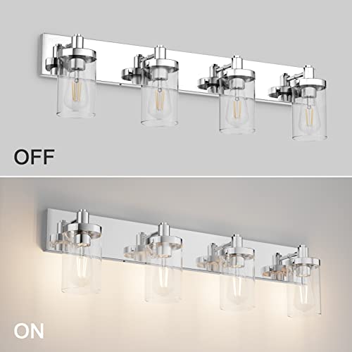 Aipsun Bathroom Vanity Light Farmhouse 4 Light Chrome Vanity Lighting Fixtures with Clear Glass Shade(Exclude Bulb) - color: Chrome, size: 4-Light