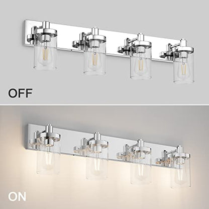 Aipsun Bathroom Vanity Light Farmhouse 4 Light Chrome Vanity Lighting Fixtures with Clear Glass Shade(Exclude Bulb) - color: Chrome, size: 4-Light