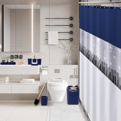 24PCS Bathroom Sets with Shower Curtain and Rugs, Navy Blue Bathroom Accessories Set Navy Blue Shower Curtain Set Bathroom Accessories with Bathroom Trash Can - size: Bath Set+Shower Curtain+Bath Rugs, style: Navy Blue