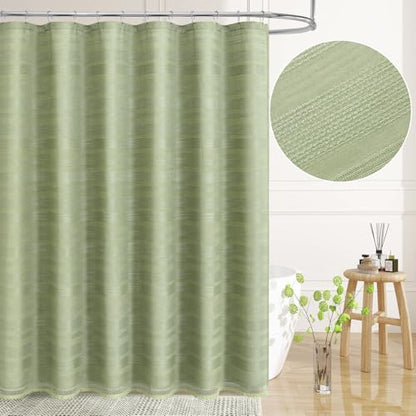 Long Boho Farmhouse Shower Curtain Set with Tassel, Linen Bohemian French Country Chic Bathroom Shower Curtain Set, Modern Striped Textured Shower Curtain 72x78 - Olive Green - color: Olive Green, size: 72"W x 78"L (Pack of 1)