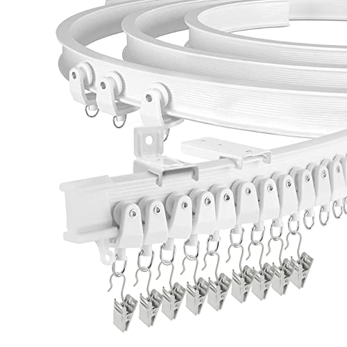 Ceiling Curtain Track Flexible Bendable Curtain Track Ceiling Wall Mount 14FT Curved Sliding Curtain Track Rail System Room Divider Ceiling Track for Curtains, Bay Window, RV - color: White, size: 14Ft