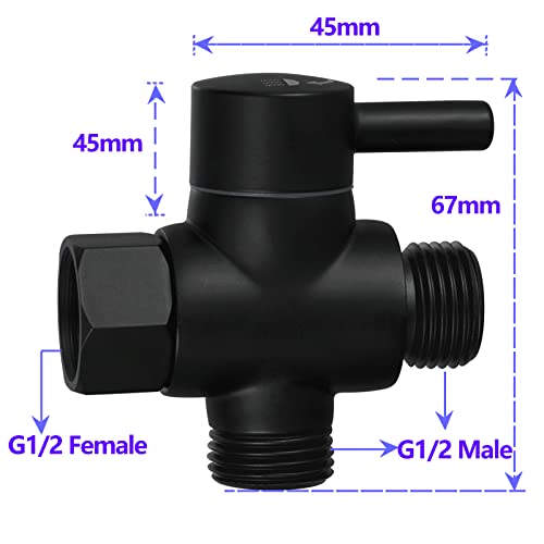 Brass Shower Arm Diverter Valve for Hand Held Showerhead and Fixed Spray Head,G 1/2 3-Way Bathroom Universal Shower System Replacement Part (Matte Black) - color: Matte Black