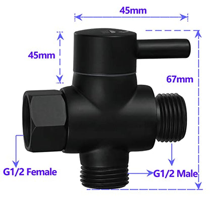 Brass Shower Arm Diverter Valve for Hand Held Showerhead and Fixed Spray Head,G 1/2 3-Way Bathroom Universal Shower System Replacement Part (Matte Black) - color: Matte Black