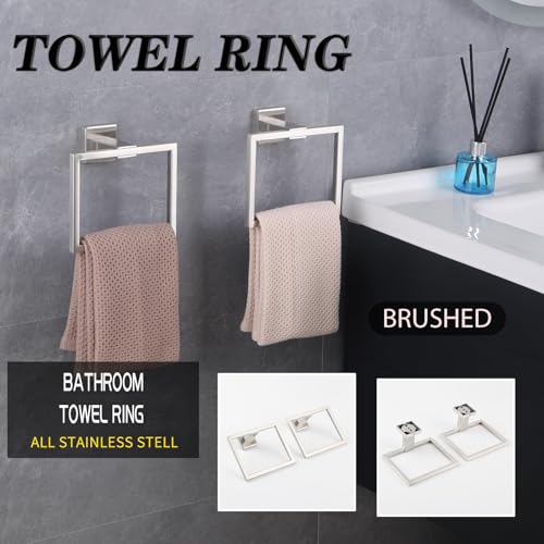 GERZWY Hand Towel Ring Bath Towel Holder Bathroom Lavatory Shower Towel Hanger Holder Brushed Stainless Steel Wall Mount JG1916-2LS - color: Brushed