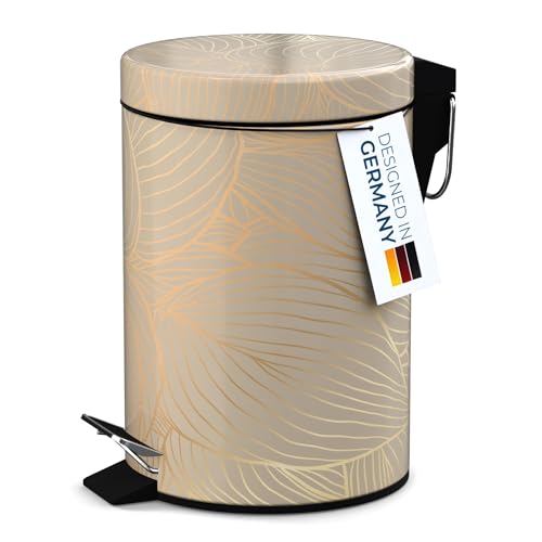 Sanilo Small Bathroom Trash Can with Lid [1.3 Gallon] - Lidded Tiny Trashcan for Garbage - Mini Metal Bin with Soft Closing Mechanism - Bath Room Accessoire Wastebin with Inner Bucket (Hosta) - color: Hosta