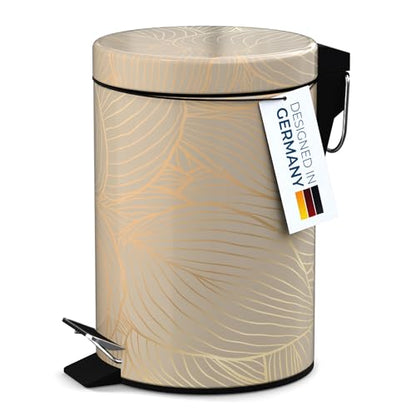 Sanilo Small Bathroom Trash Can with Lid [1.3 Gallon] - Lidded Tiny Trashcan for Garbage - Mini Metal Bin with Soft Closing Mechanism - Bath Room Accessoire Wastebin with Inner Bucket (Hosta) - color: Hosta