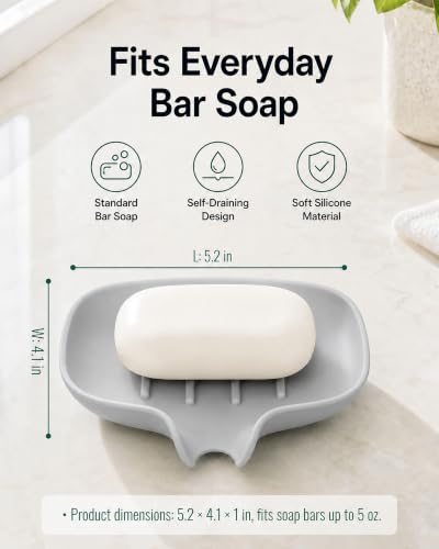 3 Pack Soap Bar Holder, AIMAIAIMAI Self Draining Soap Dish, Quick Drainage, Soap Dishes for Bathroom, Shower, Silicone Soap Tray for Kitchen, BPA-Free, Dishwasher Safe (Gray) - color: Grey