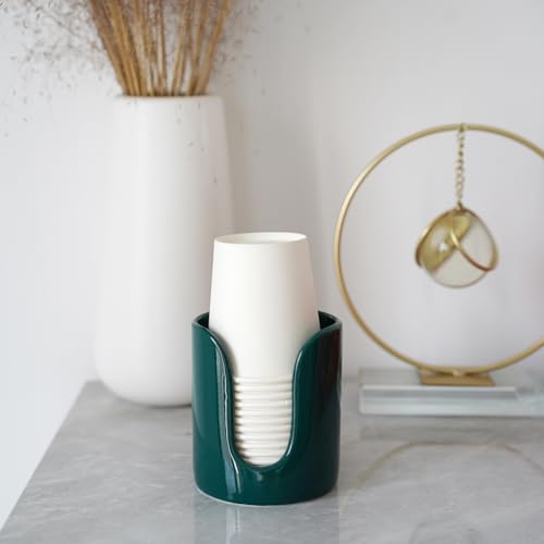 Ceramic Bathroom Cup Dispenser, 3 oz 4 oz Disposable Cups Holder, Small Mouthwash Cup Dispenser (Green) - color: Green