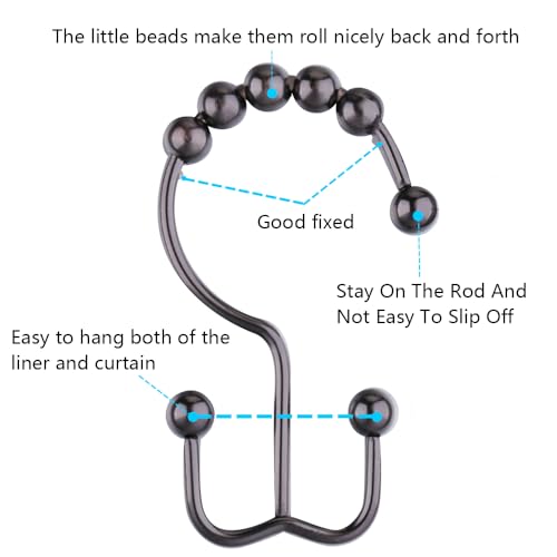 DAWNER Shower Curtain Hooks Rings, Rust Proof Hooks, Metal Easy Glide Double Shower Rings Hooks, Stainless Steel Shower Curtain Hangers for Bathroom Shower Curtains, Set of 12 Hooks, Brushed Bronze - color: Brushed Bronze