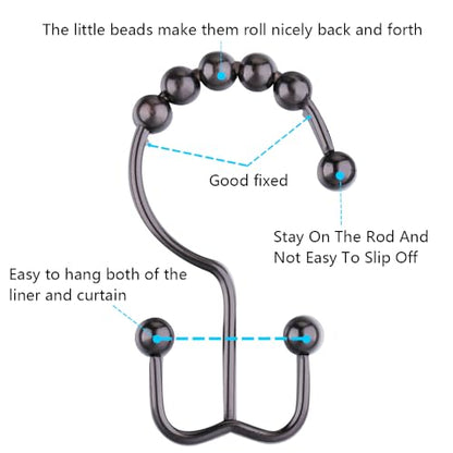 DAWNER Shower Curtain Hooks Rings, Rust Proof Hooks, Metal Easy Glide Double Shower Rings Hooks, Stainless Steel Shower Curtain Hangers for Bathroom Shower Curtains, Set of 12 Hooks, Brushed Bronze - color: Brushed Bronze