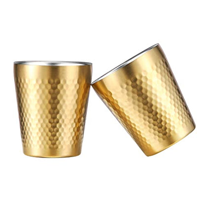Stainless Steel Cups 2 Packs 10oz/300ml Stackable Double Wall Insulated Metal Shatterproof Cups Titanium-Plated Diamond Textured Surface Heat Resistant Dishwasher Safe (Golden) - color: Golden - 2 Packs