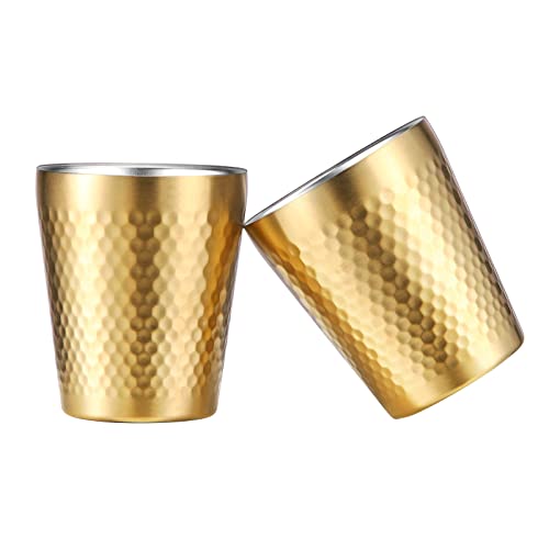 Stainless Steel Cups 2 Packs 10oz/300ml Stackable Double Wall Insulated Metal Shatterproof Cups Titanium-Plated Diamond Textured Surface Heat Resistant Dishwasher Safe (Golden) - color: Golden - 2 Packs