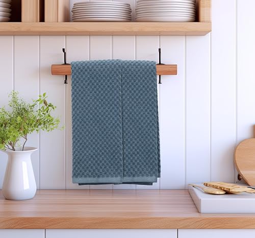 COTTON CRAFT Amazing Kitchen Towel - 12 Pack 100% Cotton Waffle Terry Towel | Blue - 16x28 inch Euro Café Waffle Weave Dish Towels - Soft Absorbent Quick Dry Low Lint Reusable Pantry Bar Cleaning Cloth - color: Blue, size: 12 Pack