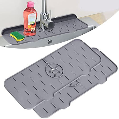 Silicone Faucet Sink Mat Sink Splash Guard, Sink Drain Pad Behind Faucet, Bathroom Drip Protector Splashback Countertop Protection Faucet Handle drip Catcher (Grey 2pcs) - color: Grey 2pcs