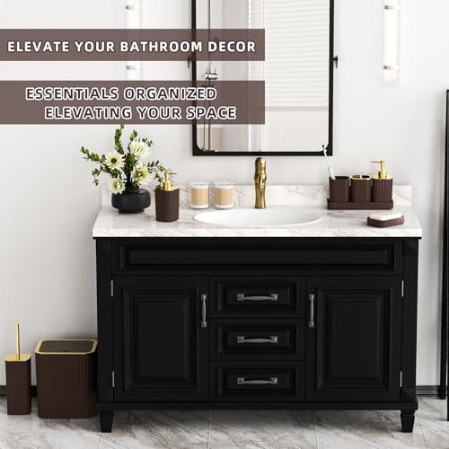 XLHOMO Bathroom Accessories Set - Gorgeous Bathroom Set, 10PC Brown Bathroom Accessories, Bathroom Accessory Set, Toilet Brush, Trash Can, Qtip Holder Dispenser & Soap Dispenser - size: Bath Set, style: Brown&Gold