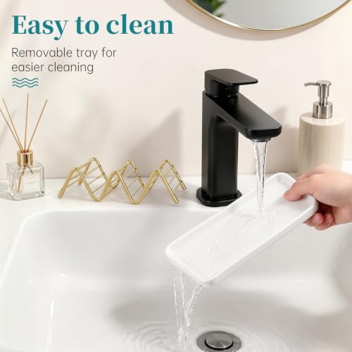 Stainless Steel Soap Dish Draining Soap Holder with Ceramic Tray, Gold | Reversible Design Fits 2-3 Bars, Rustproof, Easy to Clean, Space Saving, Non Slip, for Bathroom, Shower, Kitchen - color: Gold, size: 6.3" x 3.0"(with tray)