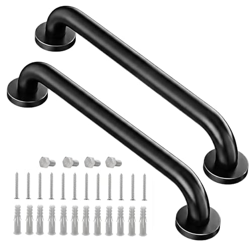 Safety Handle Bar Iron Outdoor Deck Rail Banister Bath Shower Grab Indoor & Outdoor Deck Hand Rail 500LBS Load Capacity Wall Mount Stainless Steel 2 Pack - style: Black 2 Pack 12 Inch