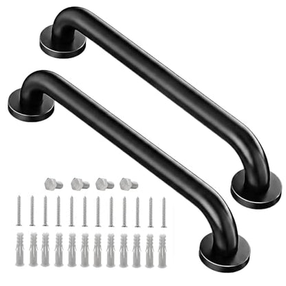 Safety Handle Bar Iron Outdoor Deck Rail Banister Bath Shower Grab Indoor & Outdoor Deck Hand Rail 500LBS Load Capacity Wall Mount Stainless Steel 2 Pack - style: Black 2 Pack 12 Inch