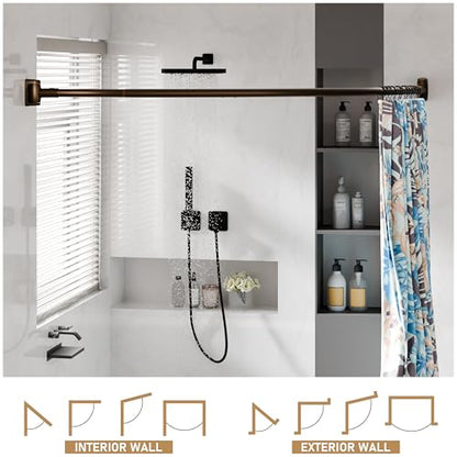 Curved Shower Curtain Rod, Need to Drill, 35-76 inches Adjustable Curved Shower Rod Rustproof Shower Rod Round Shower Curtain Rod for Bathroom, Bathtub, Stall, Stainless Steel, Bronze - color: bronze