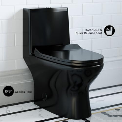 Ivy One Piece Toilet Dual Vortex Flush in Glossy Black 1.1/1.6 gpf - color: Glossy Black, size: 12" Rough-in