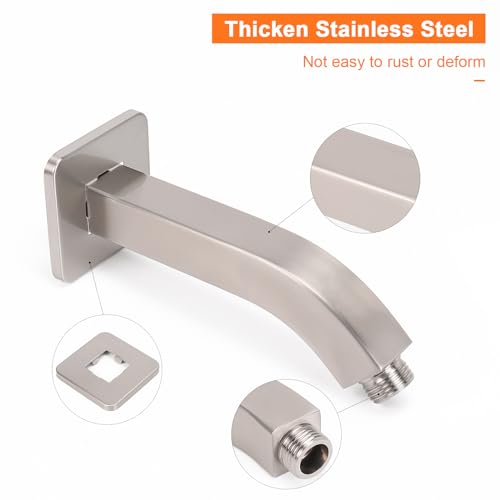 Shower Arm with Flange and Teflon Tape, Wall Mounted Square Shower Pipe 304 Stainless Steel Extension Arm for Fixed Shower Head & Handheld Shower (6 Inch, Brushed Nickel) - color: Brushed Nickel, style: 6 Inch