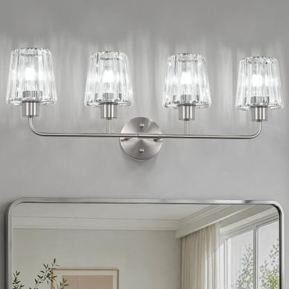Brushed Nickel Vanity Lights 4-Light Crystal Bathroom Light Fixtures | Modern Bathroom Vanity Light E26 Wall Light over Mirror (Exclude Bulb) - color: Brushed Nickel, size: 4-Light