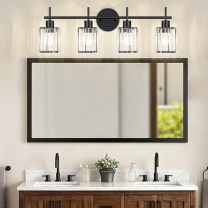 Black Bathroom Light Fixtures, Square, 4-Light | Vanity Lights with Crystal Shades, Modern Bathroom Lighting Fixtures over Mirror (Bulbs Not Included, E26) - color: Black (Square), size: 4-Light