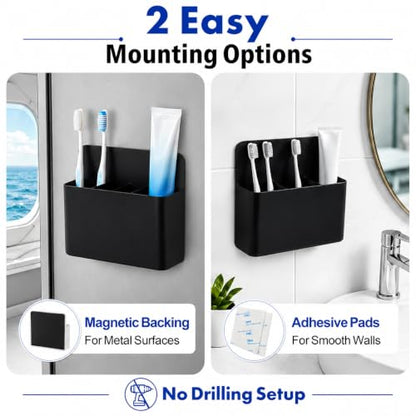 AgePlace 2 Pack Magnetic Toothbrush Holder for Cruise Ship Cabins,Wall Mounted Toothbrush Organizer with 3 Removable Dividers,Travel Must Haves,Cruise Essentials 2026 for Alaska & Caribbean Cruises - color: Black