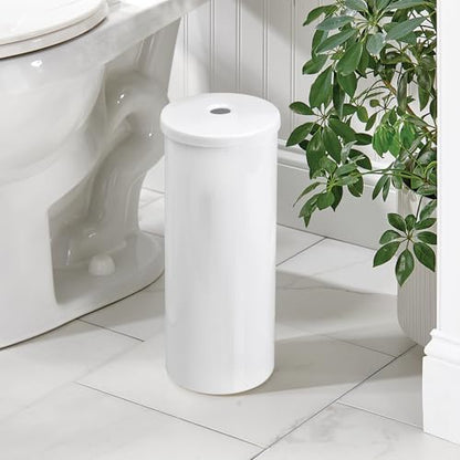 iDesign Freestanding Toilet Paper Canister with Lid, White | For 3 Extra Rolls, Made in USA - color: White, size: Pack of 1, style: Lid With Hole