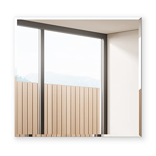 18 Inch Square Frameless Bathroom Vanity Mirror with Beveled Edge - Shatterproof Wall Mounted Decorative Glass with Safety Backing for Living Room Bedroom Hallway Entryway - Fab Glass and Mirror - size: 18"L x 18"W, style: Square