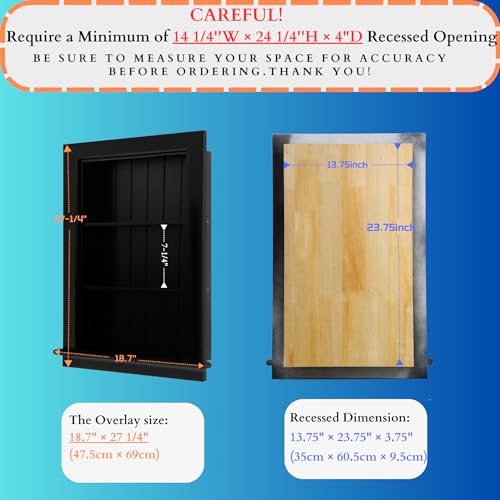 14 x 24 Medicine Cabinet Recessed, Wall Niche, Bathroom Wall Cabinet, 3-Tier, Between Studs Shelving for Drywall, Black - color: Harrison, size: 14x24