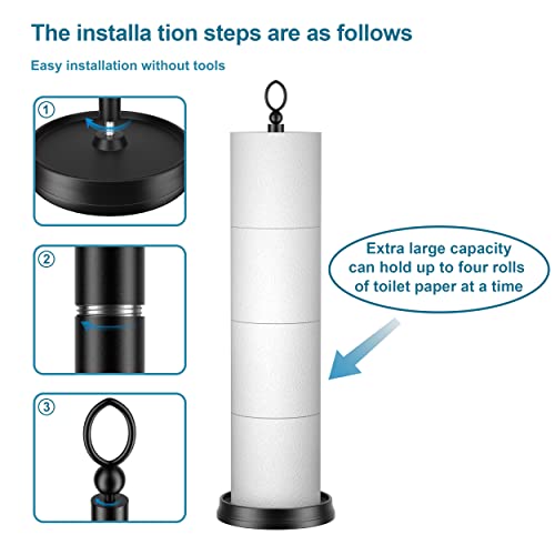 ROLABAM Heavy Weighted Toilet Paper Holder (with Reserve Function) Free Standing, Spare Toilet Paper Roll Storage Stand for Bathroom Total Height 22.5" ，Matte Black - color: Matte Black