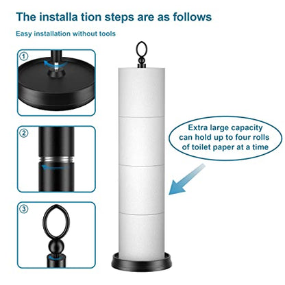 ROLABAM Heavy Weighted Toilet Paper Holder (with Reserve Function) Free Standing, Spare Toilet Paper Roll Storage Stand for Bathroom Total Height 22.5" ，Matte Black - color: Matte Black