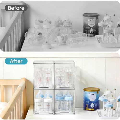Vtopmart Clear Stackable Storage Drawers, 4 Pack Tall Plastic Organizers | Clear Pull-Out Drawers, Stackable Design for Skincare, Cosmetics, Beauty Supplies, Vanity, Bathroom, Cabinet and Countertop - style: 4pack High