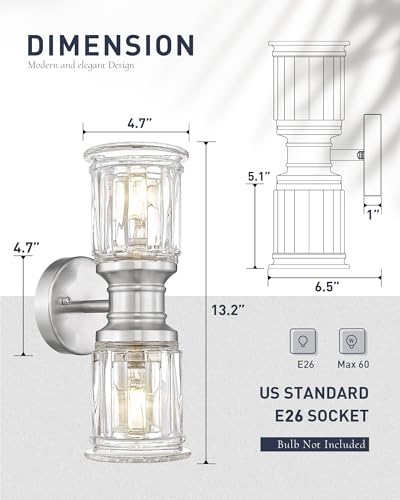 Bathroom Wall Sconces, HWH Brushed Nickel Wall Lighting for Bedroom, 2-Light Bathroom Light Fixtures with Bell-Shaped Clear Glass, Brushed Nickel Finish, 5HZG106B-2W BN - color: Brushed Nickel, size: 2-Light
