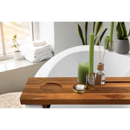 Bathtub Tray for Standard Tubs – 29" Adjustable Teak Wood Bath Caddy | Anti-Tip, Non-Toxic, Waterproof, Sustainable Bath Tray Organizer for Relaxing Spa & Home Use