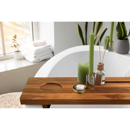 Bathtub Tray for Standard Tubs – 29" Adjustable Teak Wood Bath Caddy | Anti-Tip, Non-Toxic, Waterproof, Sustainable Bath Tray Organizer for Relaxing Spa & Home Use