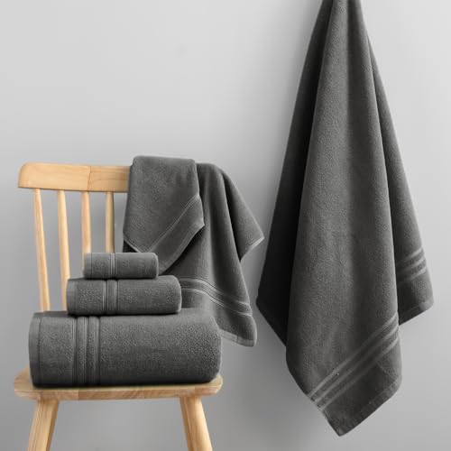 REDKISS Dark Gray Towels Set 6 Piece Cotton Towel Sets with 2 Bath Towels, 2 Hand, 2 Washcloths, 650GSM Hotel Quality, Soft, Highly Absorbent Towels for Bathroom Gym, Ideal Everyday Use - color: Dark Gray