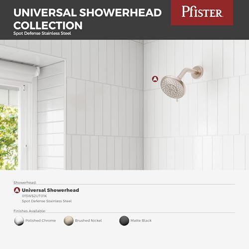 Pfister Universal Shower Head, Shower Arm Not Included, 5-Function, 1.75 GPM, Brushed Nickel Finish, 015WS2UT01K - color: Brushed Nickel