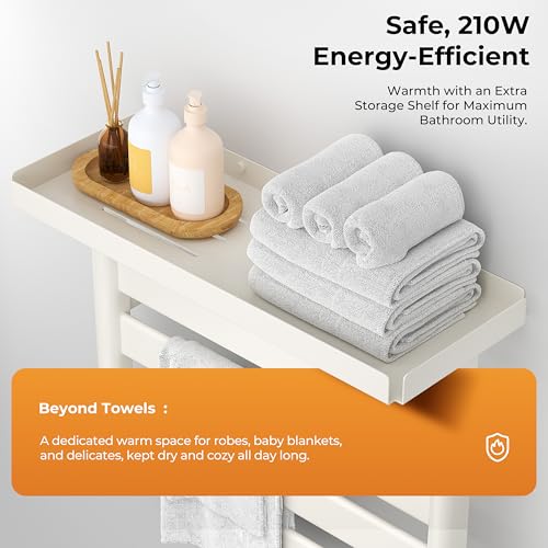 Electric Heated Towel Rack with Removable Top Shelf, Wall Mounted Bathroom Towel Warmer & Drying Rack, 158°F Fast Heating with Touch Screen Timer, Home Spa Towel Holder, Matte Black / Cream White
