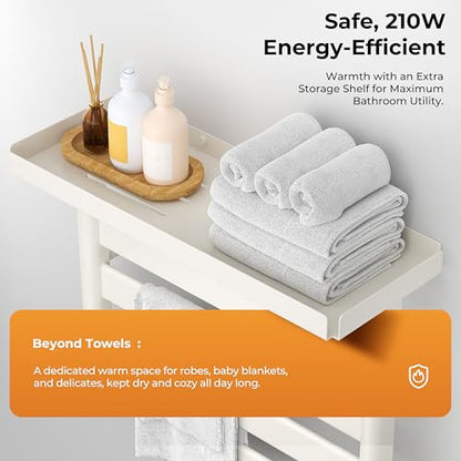 Electric Heated Towel Rack with Removable Top Shelf, Wall Mounted Bathroom Towel Warmer & Drying Rack, 158°F Fast Heating with Touch Screen Timer, Home Spa Towel Holder, Matte Black / Cream White