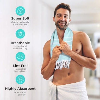 cabanana Hand Towels for Bathroom - 2-Pack,18x30 Inch-100% Cotton,Turkish Bathroom Hand Towels,Super Absorbent & Quick-Dry Soft for Bath, Kitchen, Spa, Face, Hair, Dishcloth (Aqua) - color: Aqua 18x30