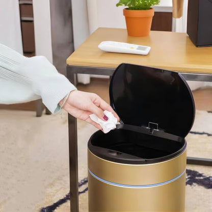 Smart Trash Can, Sensor Opening and Closing (1, Gold) | Automatic Trash Can for Living Room, Bedroom, Kitchen and Bathroom - color: Gold